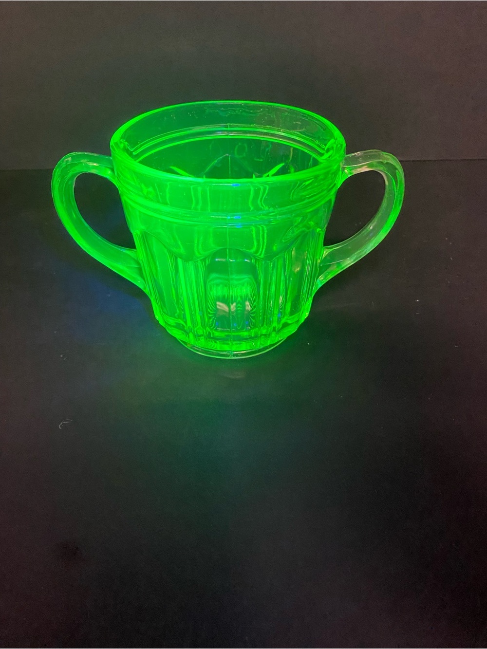 Vintage Uranium Glass Sugar Bowl - Neon Green Two-Handled Dish